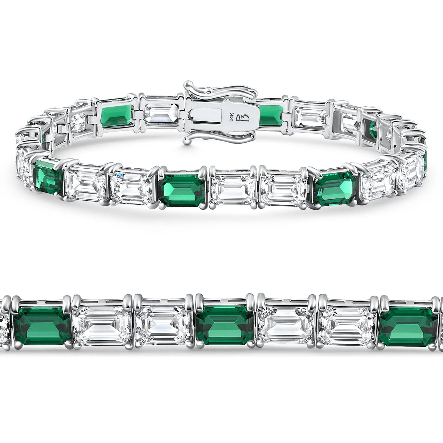 22Ct East West Emerald Diamond Tennis Bracelet 14k White Gold 7" Lab Grown Size: 7