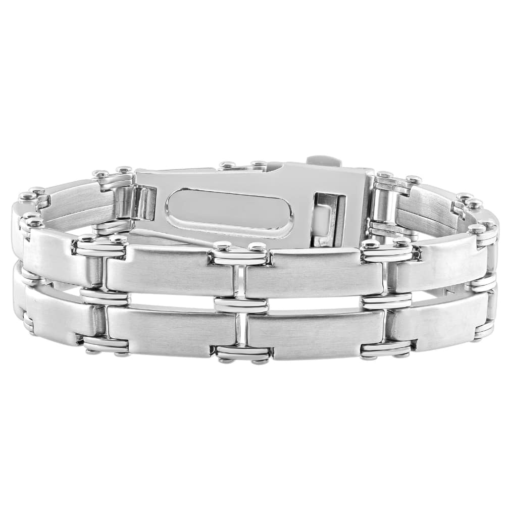 Men's Single Tone Steel and Double Wide LInk 8.5" 15mm Bracelet