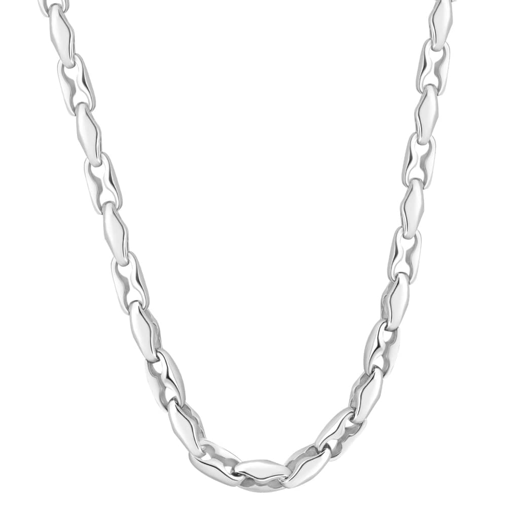Men's Polished Steel Clasp Single Tone 8mm Flexible Link 24" Chain