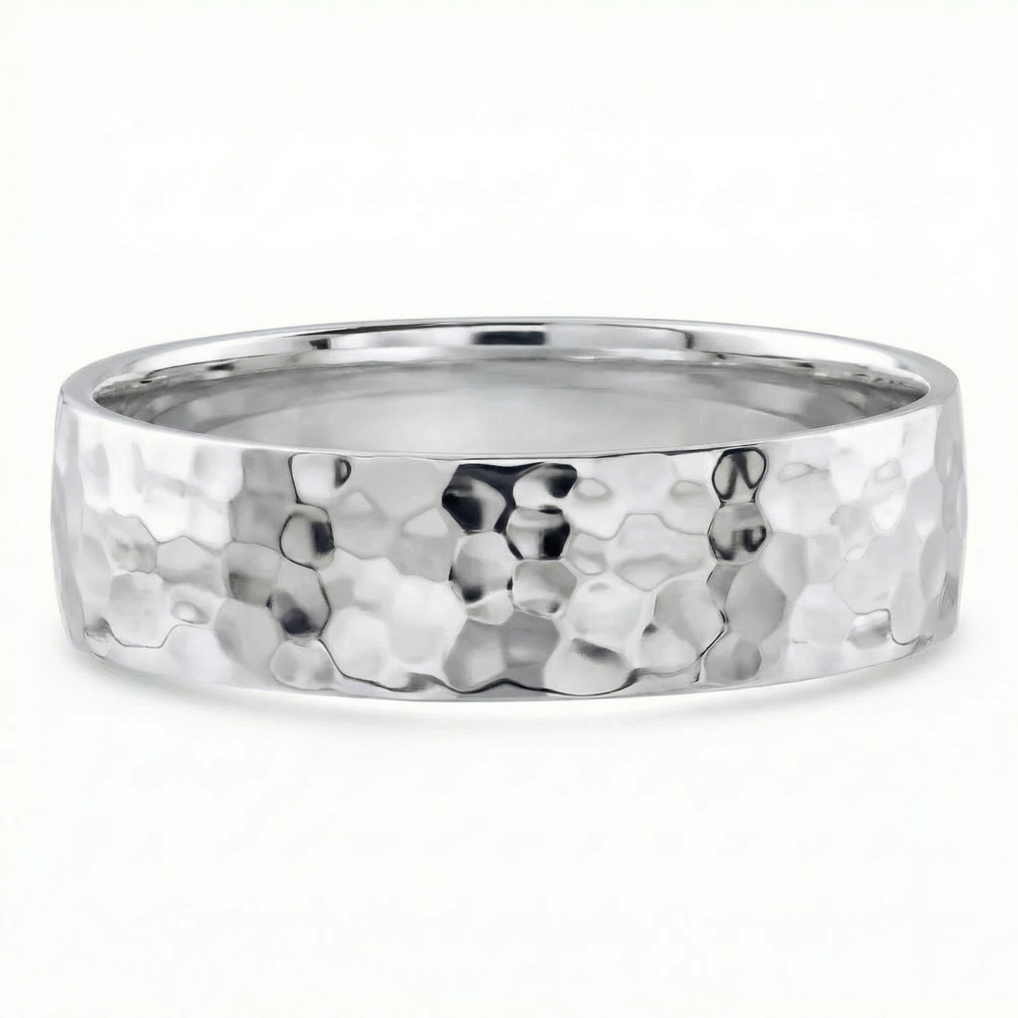 Men's Polished Hammered Wedding Band 14k Gold or Platinum