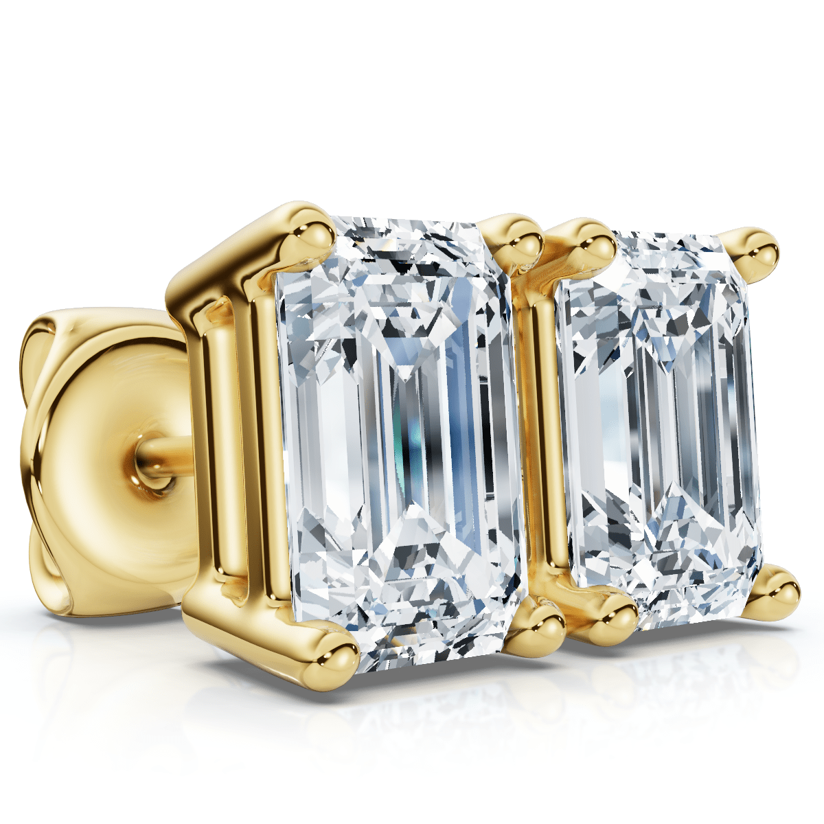 Emerald Cut Diamond Prong Studs 14k Gold Lab Grown