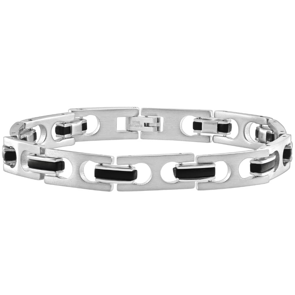 Men's Two Tone Steel and Black 8.5" 8.5mm Bracelet