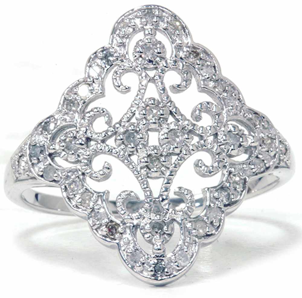 1/5ct Vintage Diamond Ring 10K White Gold Size Selectable