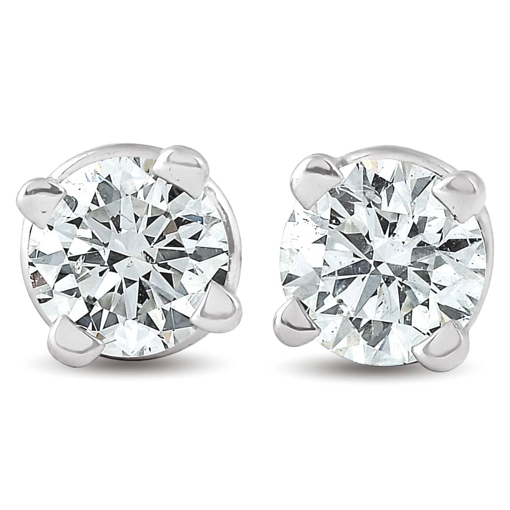 1/3Ct T.W. Round Cut Natural Diamond Screw Back Studs 14k White Gold