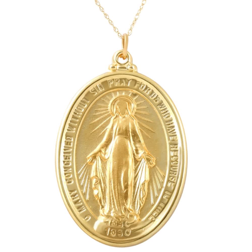 14k Yellow Gold St. Mary Medal Pendant 1.5" Tall 10 Grams