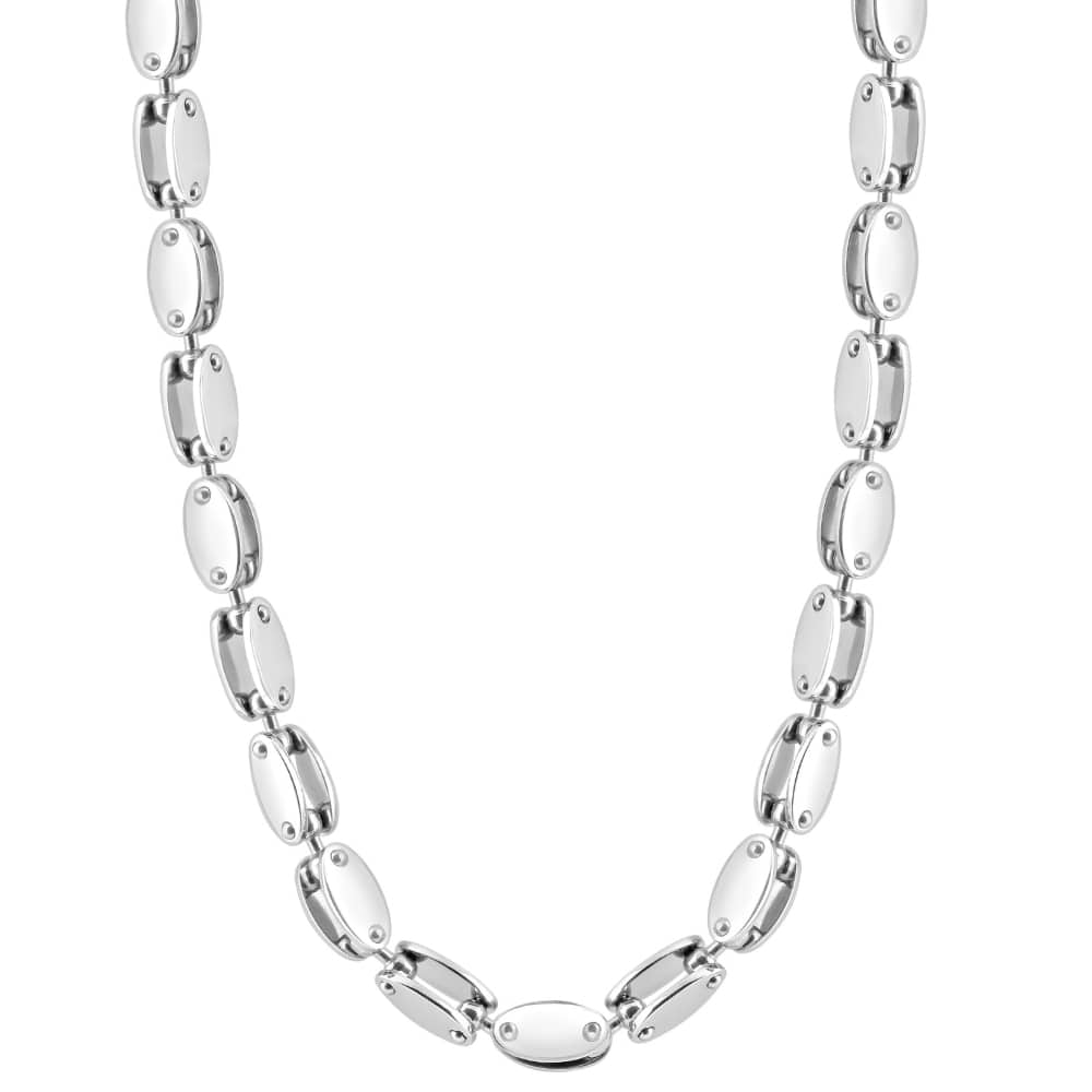 Men's Polished Steel Clasp Single Tone 8mm Flexible Link 24" Chain