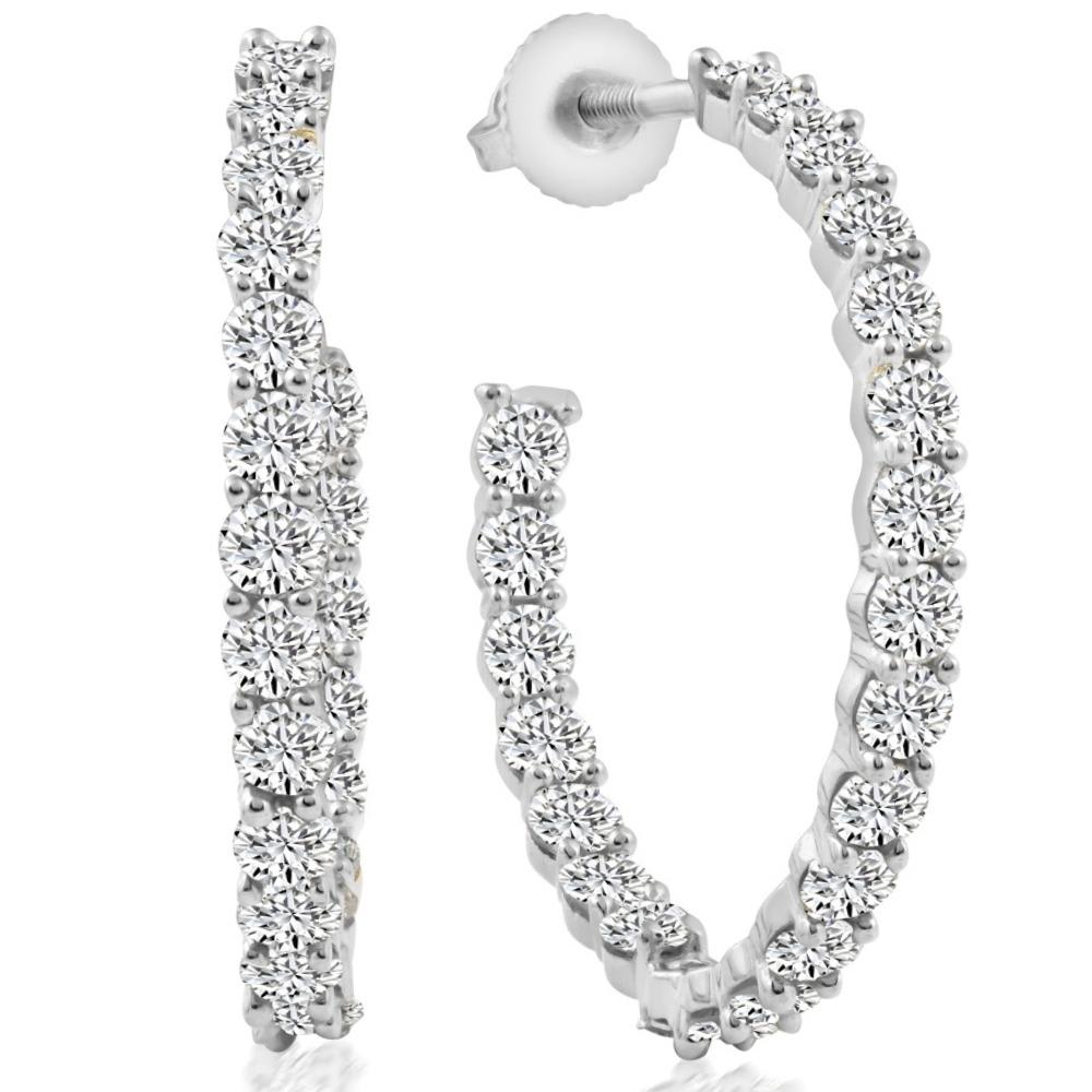 2 1/4Ct Diamond Inside Outside Hoops 10k White or Yellow Gold Earrings 1" Tall