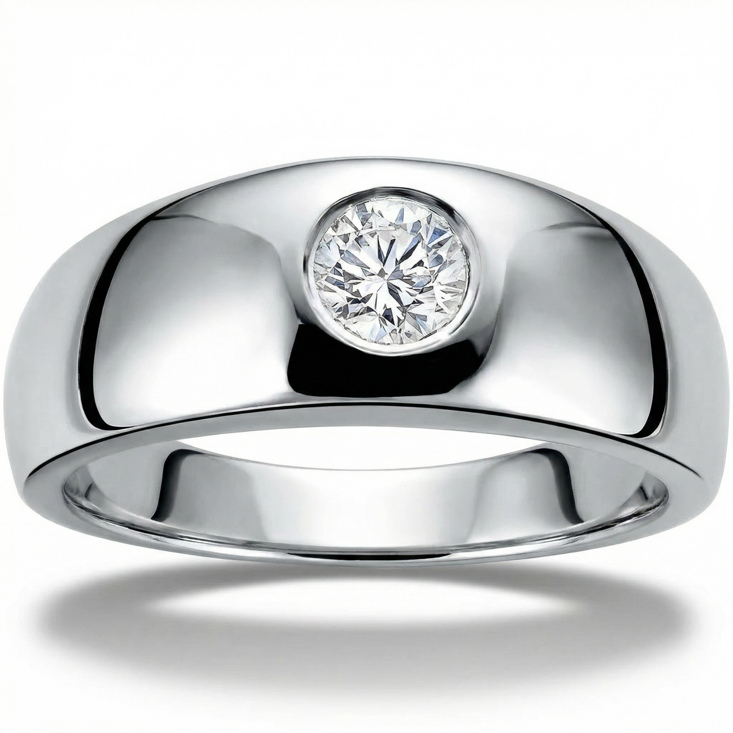Mens 14k White Gold 1/2ct Solitaire Bezel Round Diamond Wedding Anniversary Ring Size Selectable