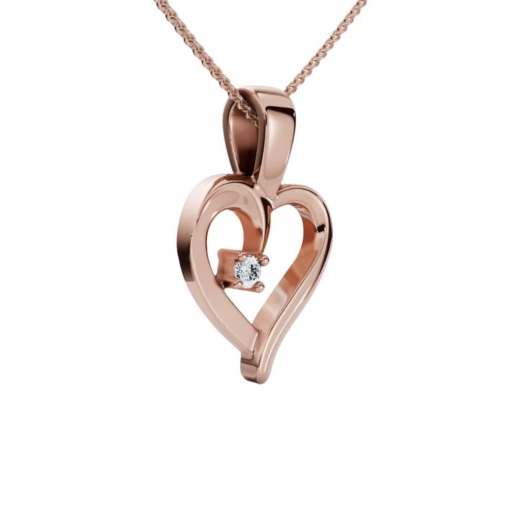 Heart Shape Solitaire Diamond Pendant Necklace in 14k White Yellow or Rose Gold