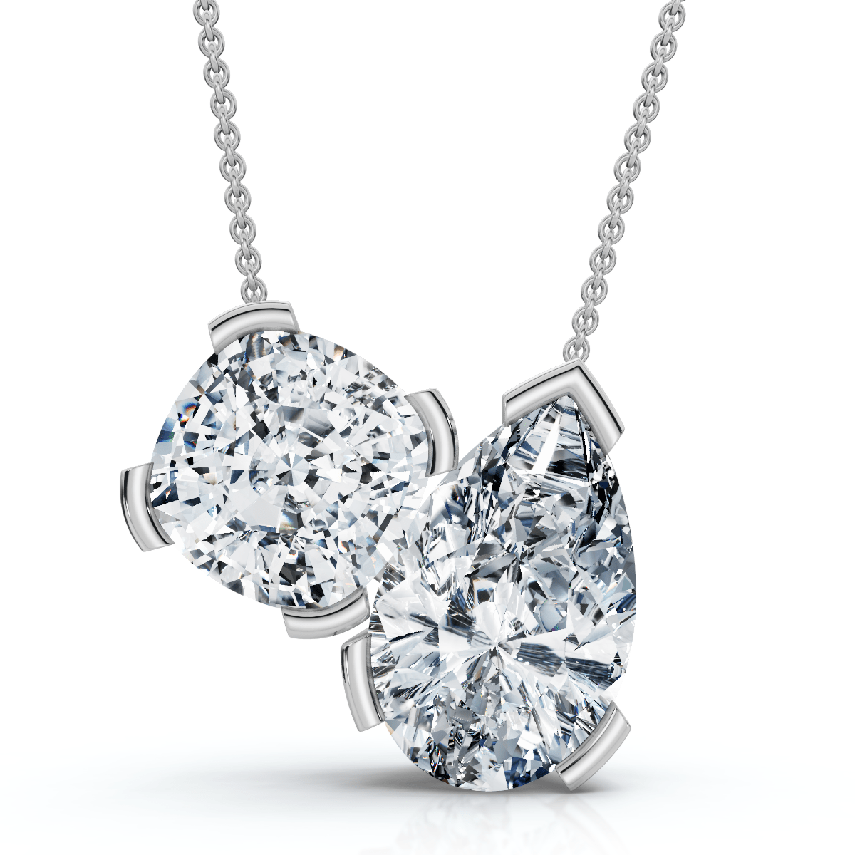 2Ct Cushion and Pear Toi et Moi Diamond Pendant 14k Gold or Pt Lab Grown