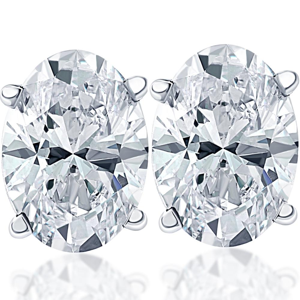 1 1/2 Ct Lab Grown Oval Diamond Studs 14k White Gold Earrings