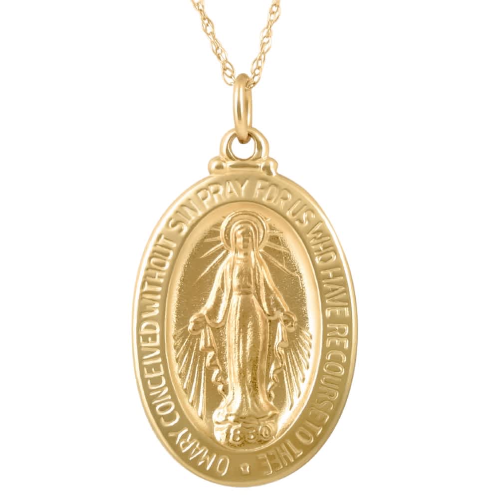 14k Yellow Gold St. Mary Medal Pendant 1" Tall 2 Grams