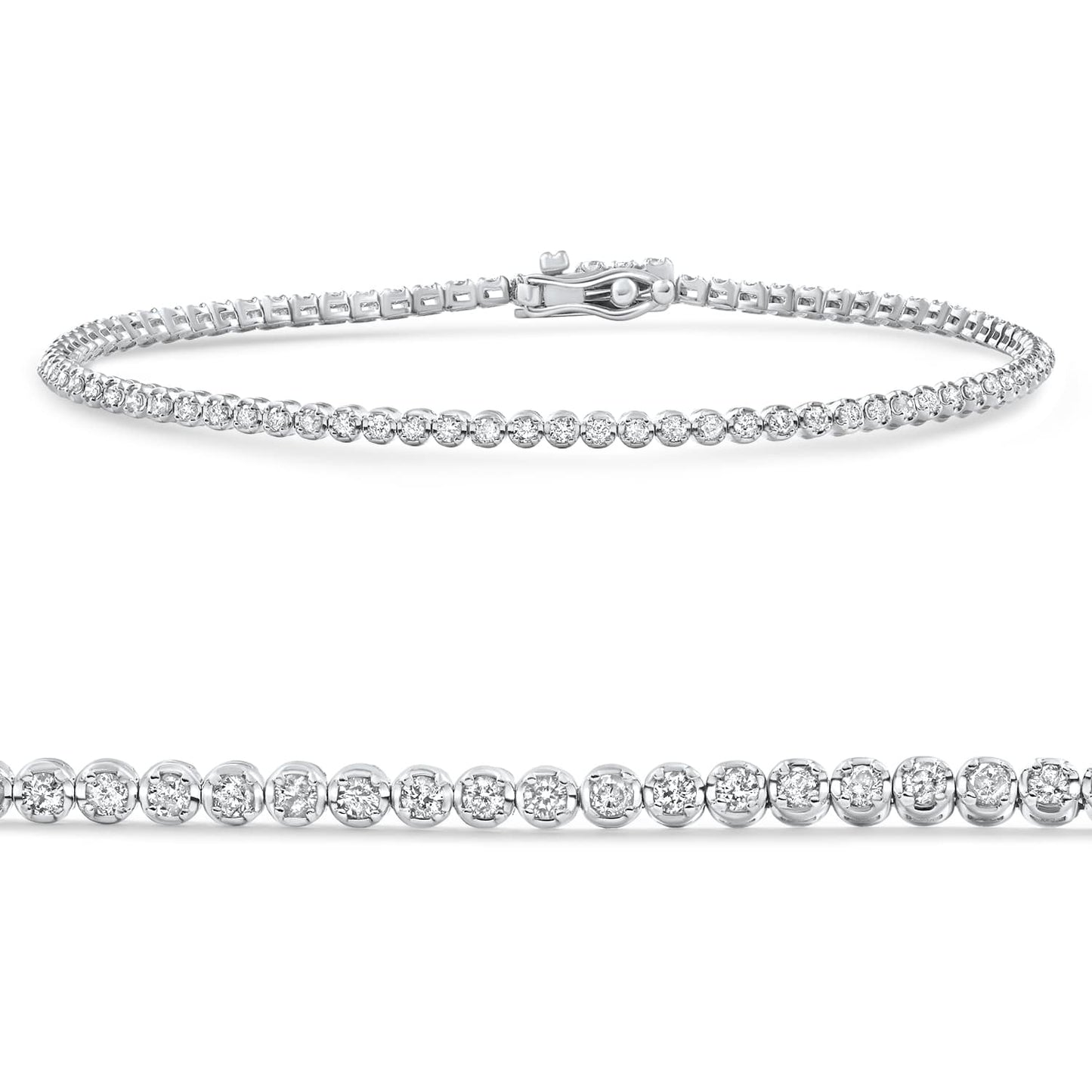 14k White Gold 1Ct TW Natural Diamond Tennis Line Bracelet 7"
