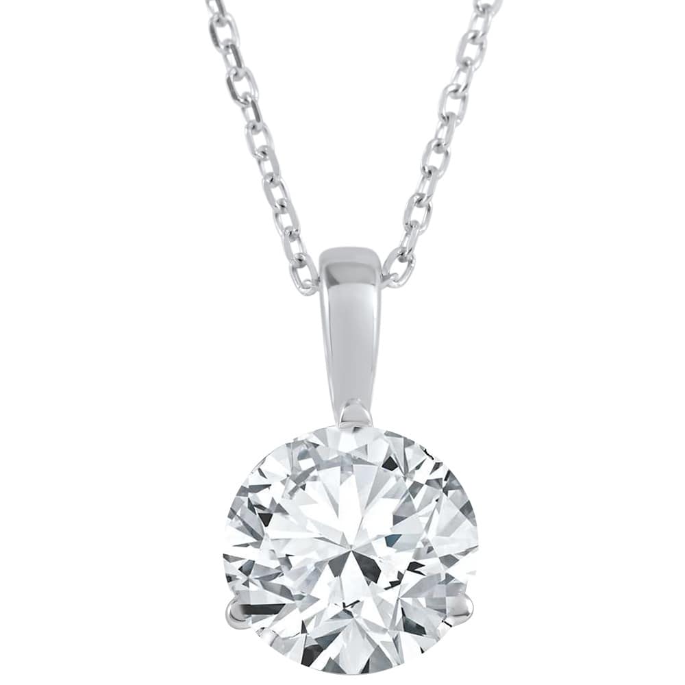 1Ct Solitaire Round Cut Diamond Pendant 3-Prong Necklace Lab Grown
