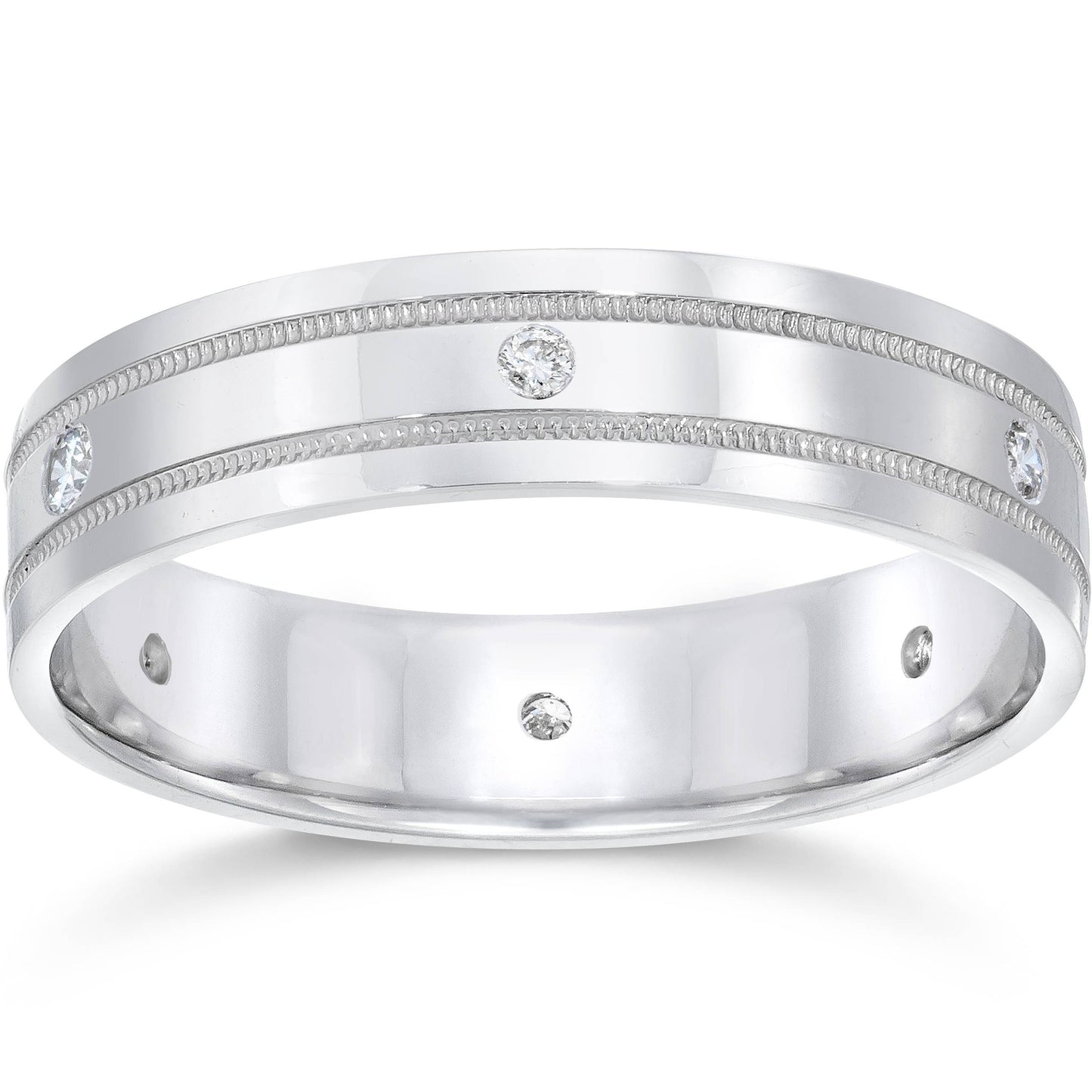Mens 14K White Gold Diamond Wedding Anniversary Band Size Selectable