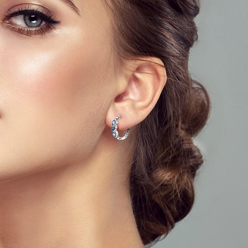Triple Blue Heart Gem Hoop Earrings