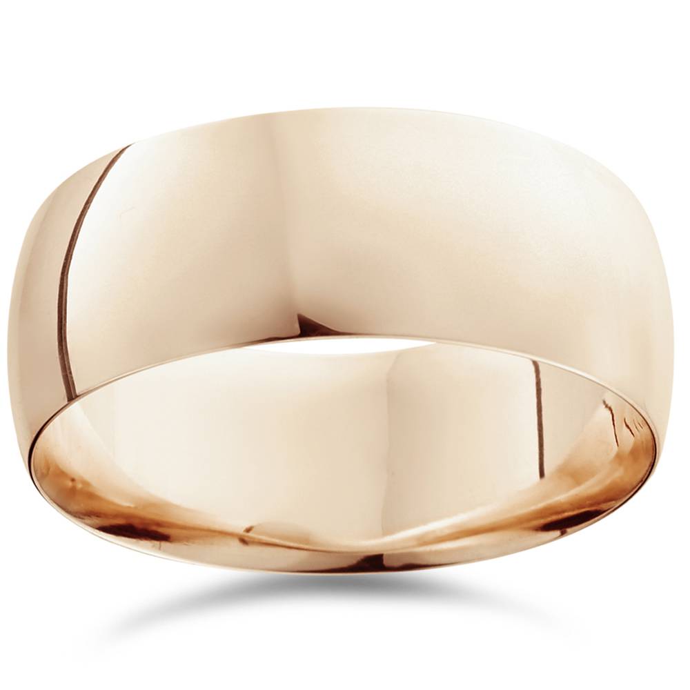 9mm Dome High Polished Wedding Band 14K Rose Gold Size Selectable