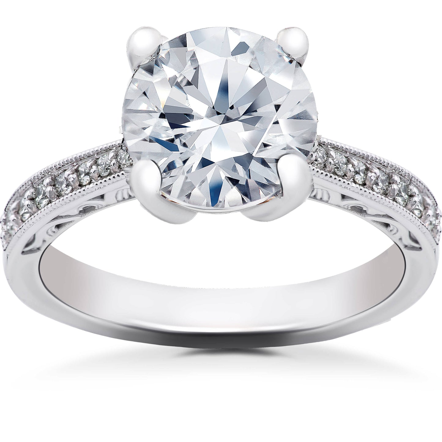 2 1/6 ct Lab Created Eco Friendly Diamond Vintage Engagement Ring 14k White Gold Size Selectable