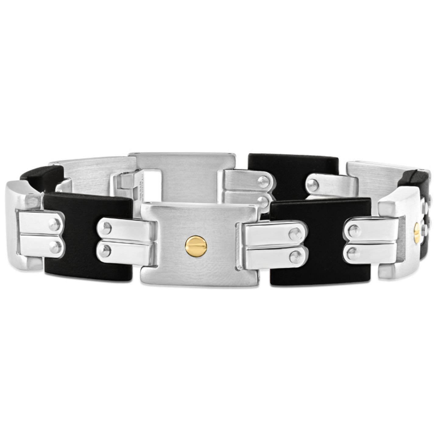 Men's Steel Brushed And Black Two Tone Flexible 12mm Link 8 " Bracelet