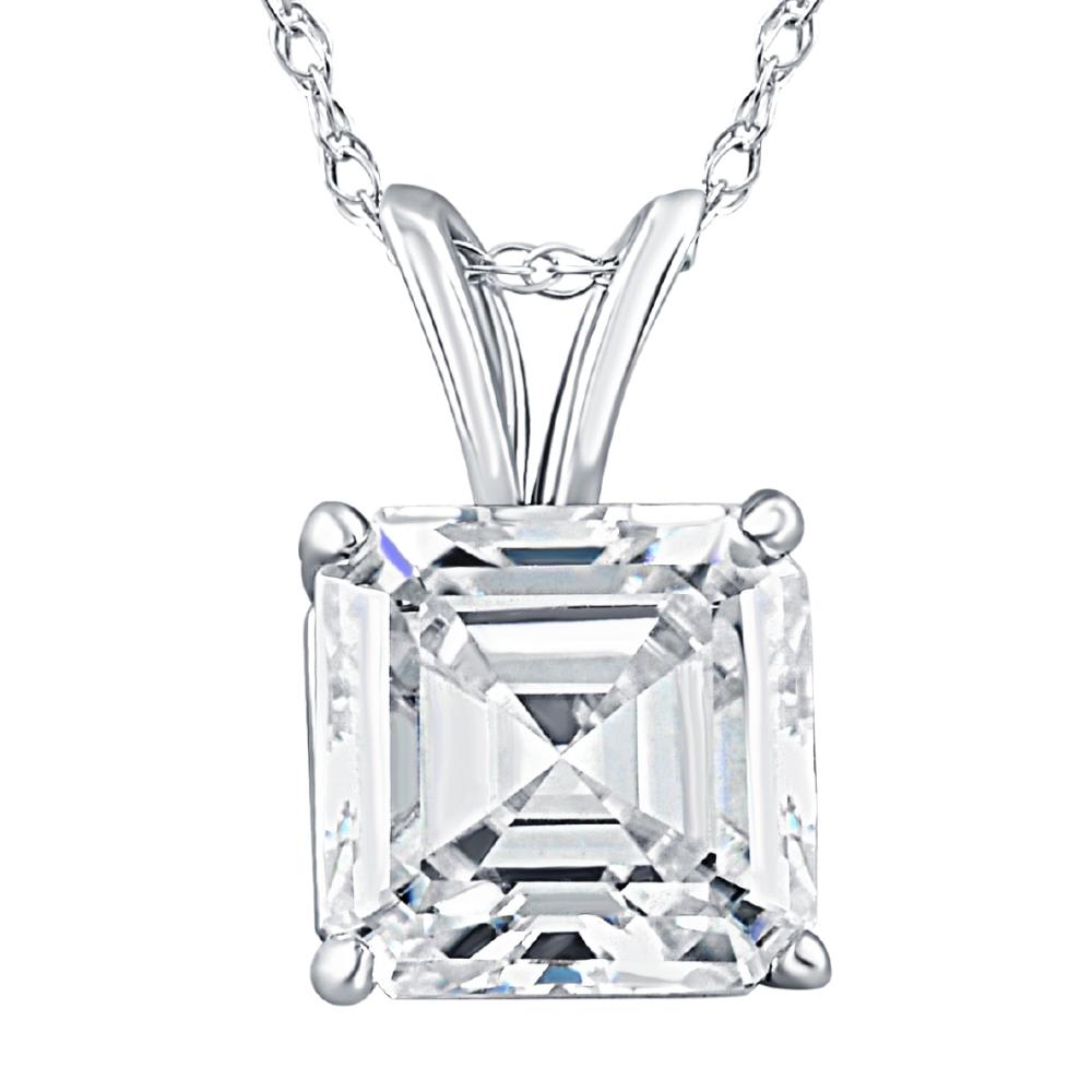 2 CT Asscher Cut Solitaire Pendant Necklace in 14k White, Yellow, or Rose Gold