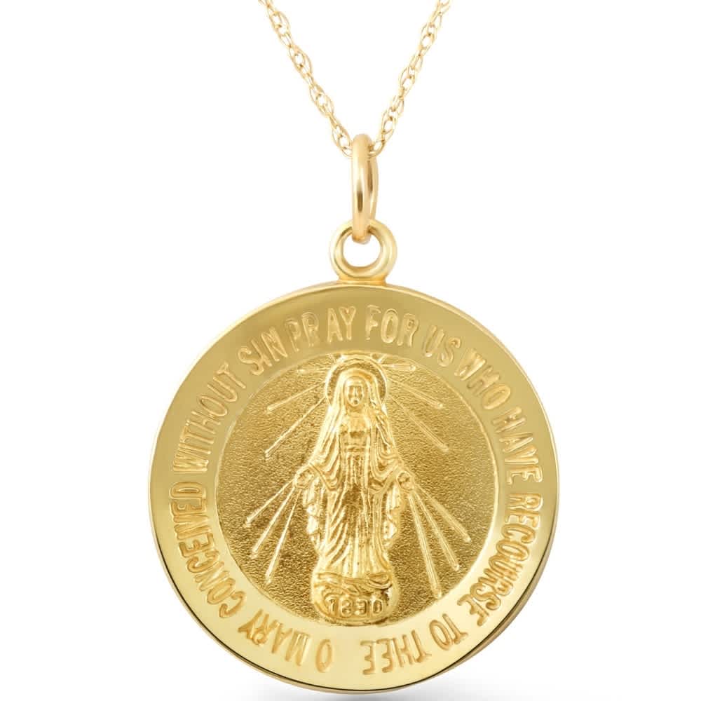 14k Yellow Gold St. Mary Medal Pendant 1" Tall 5.5 Grams