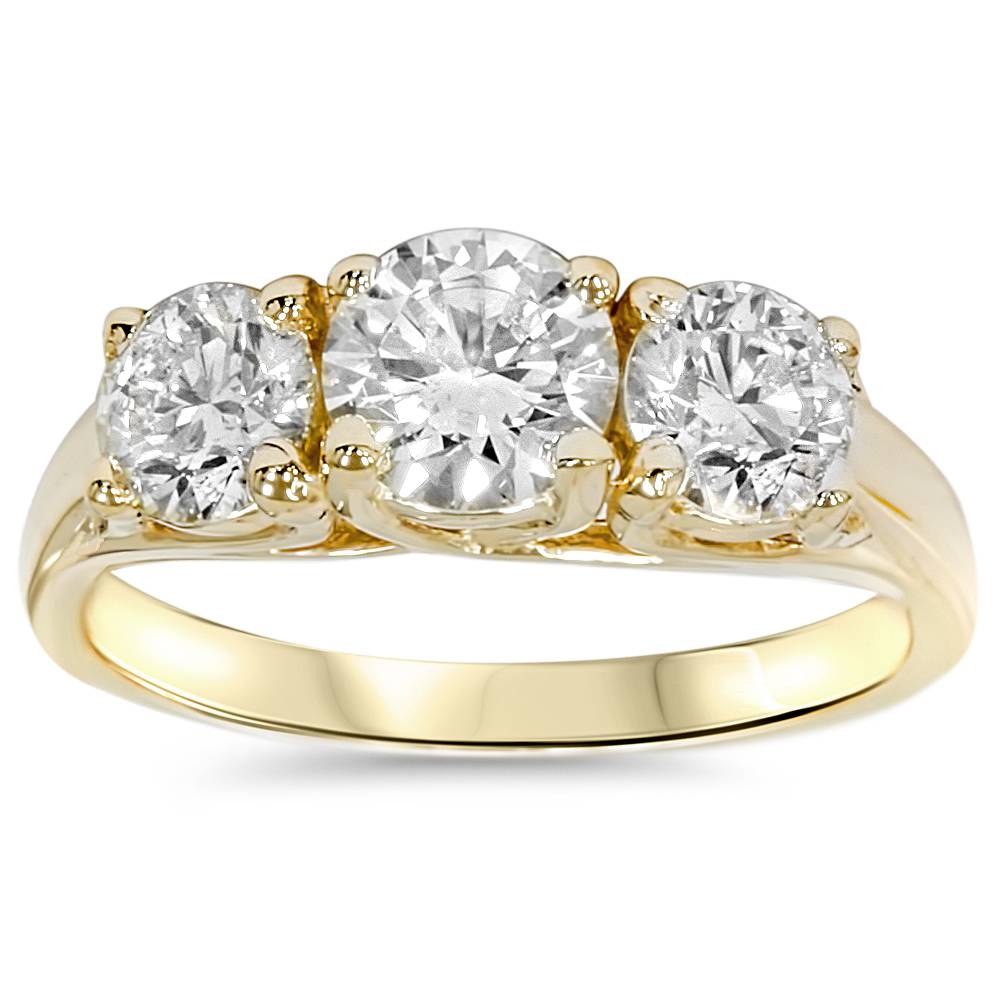 2ct Round Diamond 3-Stone Engagement Ring 14K Yellow Gold Size Selectable
