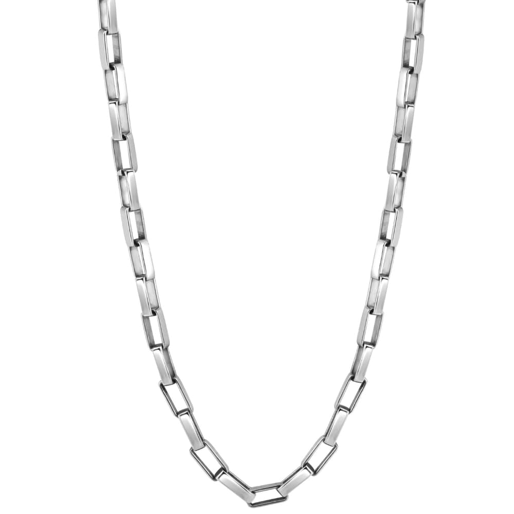 Men's Polished Steel Clasp Single Tone Rectangle 4mm Flexible Link 22" Chain