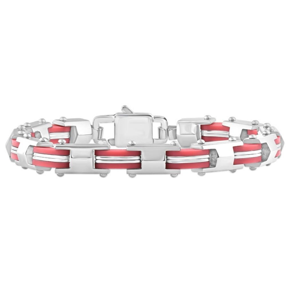 Men's Steel And Red Two Tone 8mm Link Flexible Trigger Clasp 8.5 " Bracelet