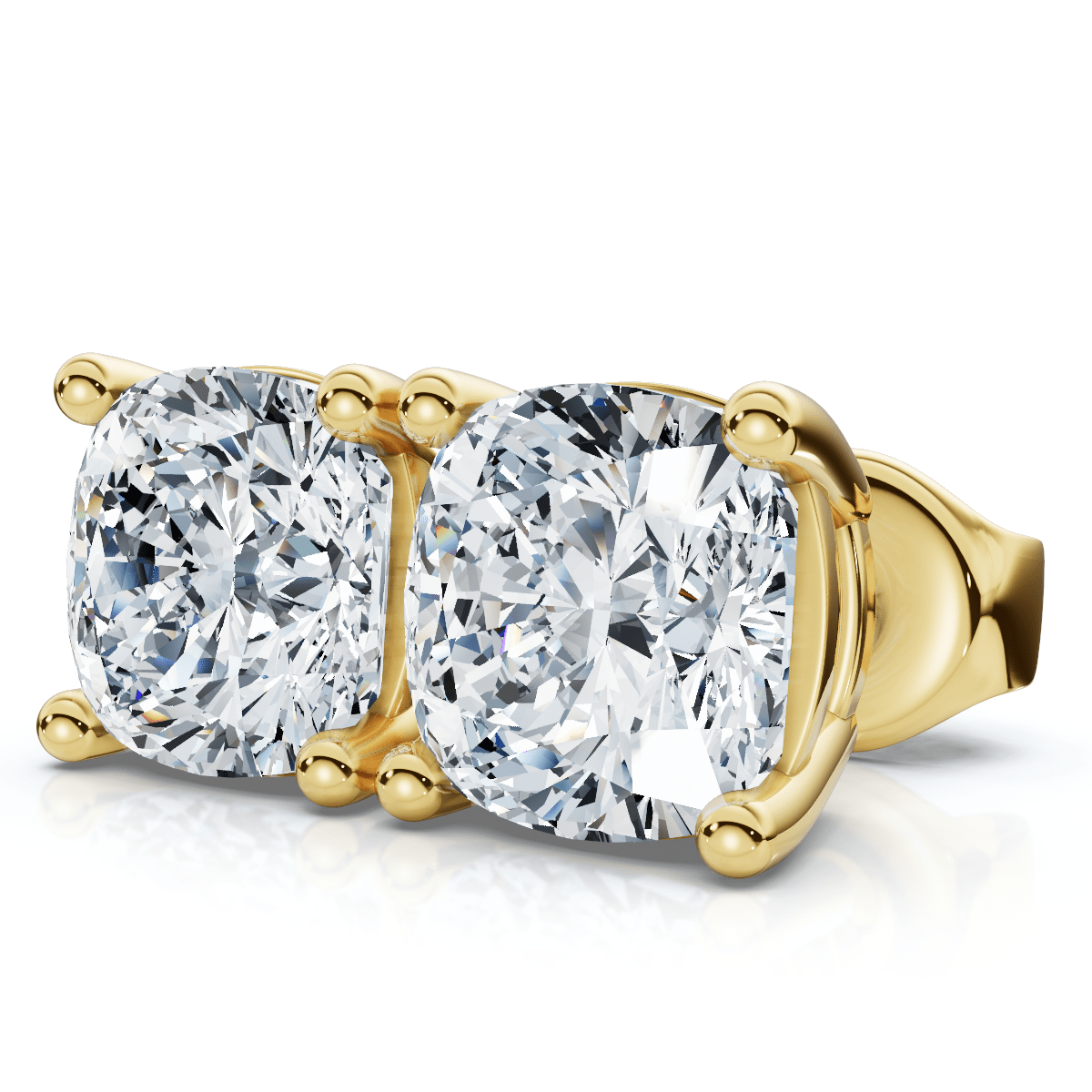 2Ct TW Cushion Diamond Studs 14k Gold Lab Grown Size: Small