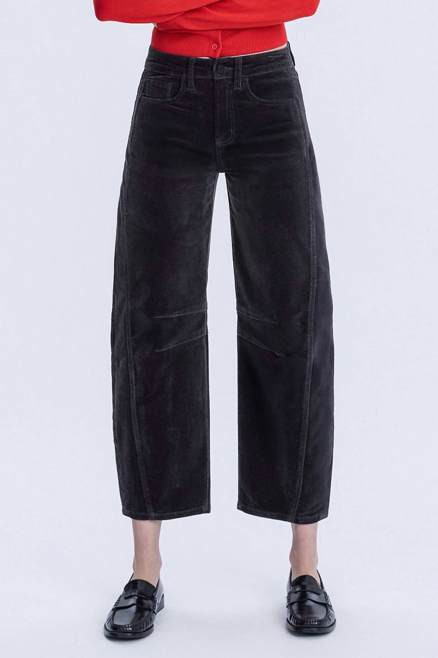 High Rise Crop Corduroy Barrel Jeans In Dark Gray