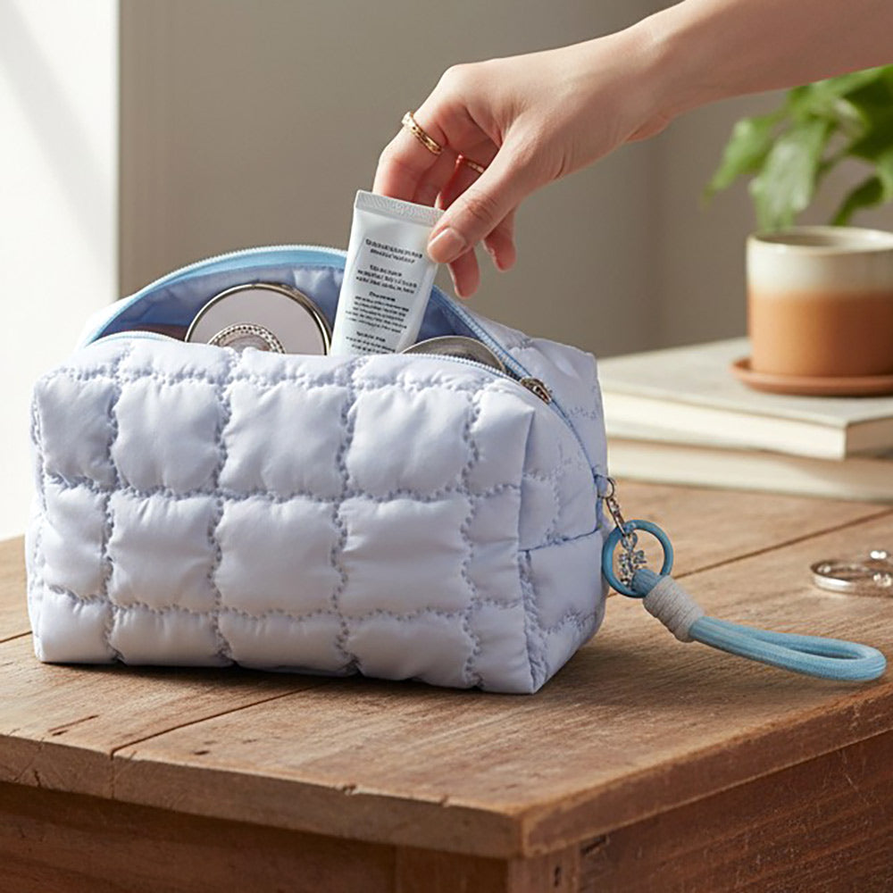 Solid Quilted Cosmetic Pouch Bag