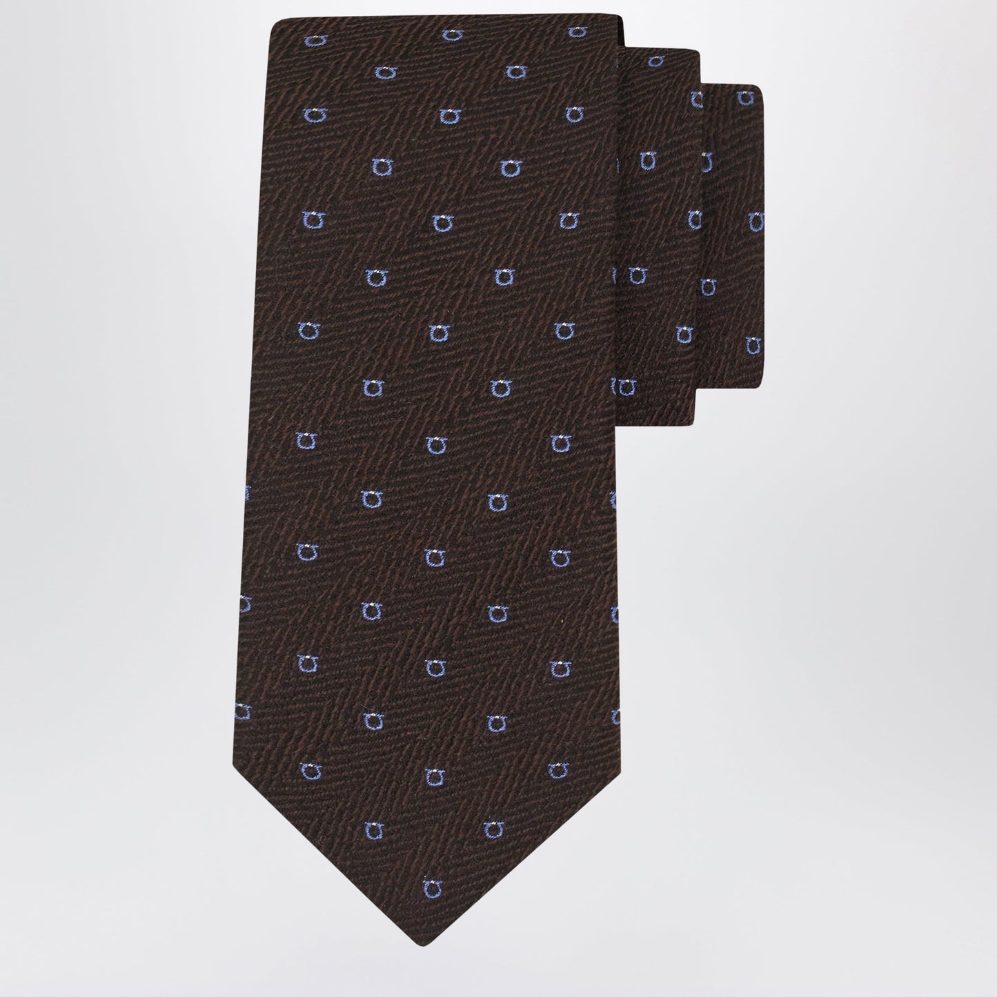 Ferragamo Brown/Light Blue Gancini Chevron Tie Men
