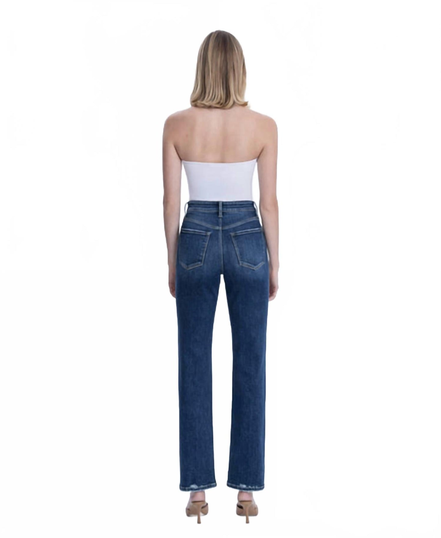 Celestial Glow High Rise Full Length Straight Jeans In Dark Wash