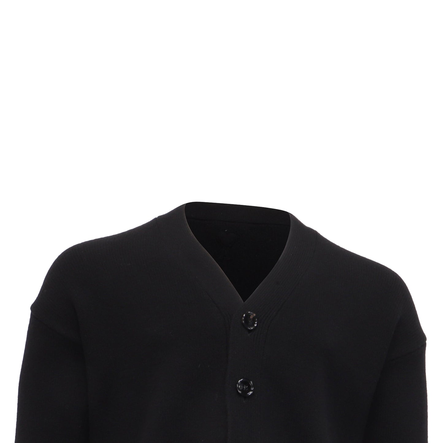 AMI Paris Cropped Cardigan in Black Merino Wool