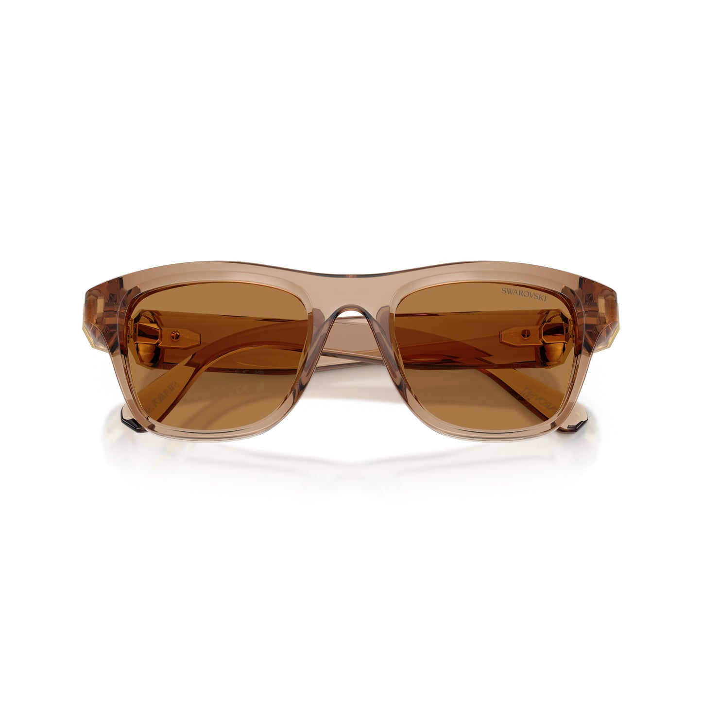 0Sk6056U Translucent Brown Square Sunglasses with Gold-Tone Accents