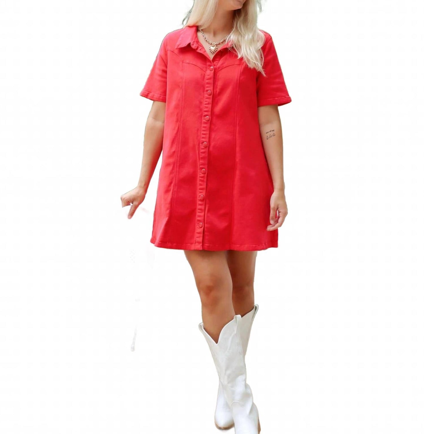 Love Me Denim Mini Dress In Watermelon