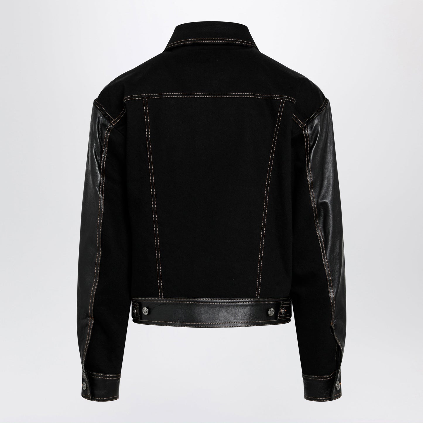Versace Black Denim And Leather Bomber Jacket Men