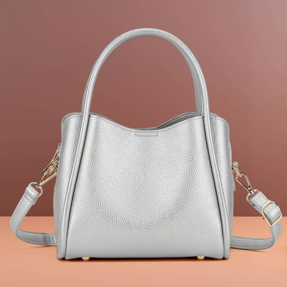 Faux Leather Structured Top Handle Crossbody Handbag