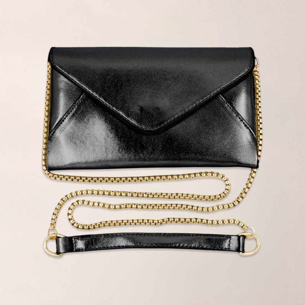 Faux Leather Metallic Envelope Clutch Crossbody Bag