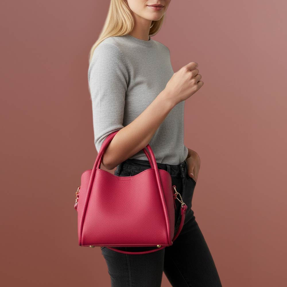 Faux Leather Structured Top Handle Crossbody Handbag