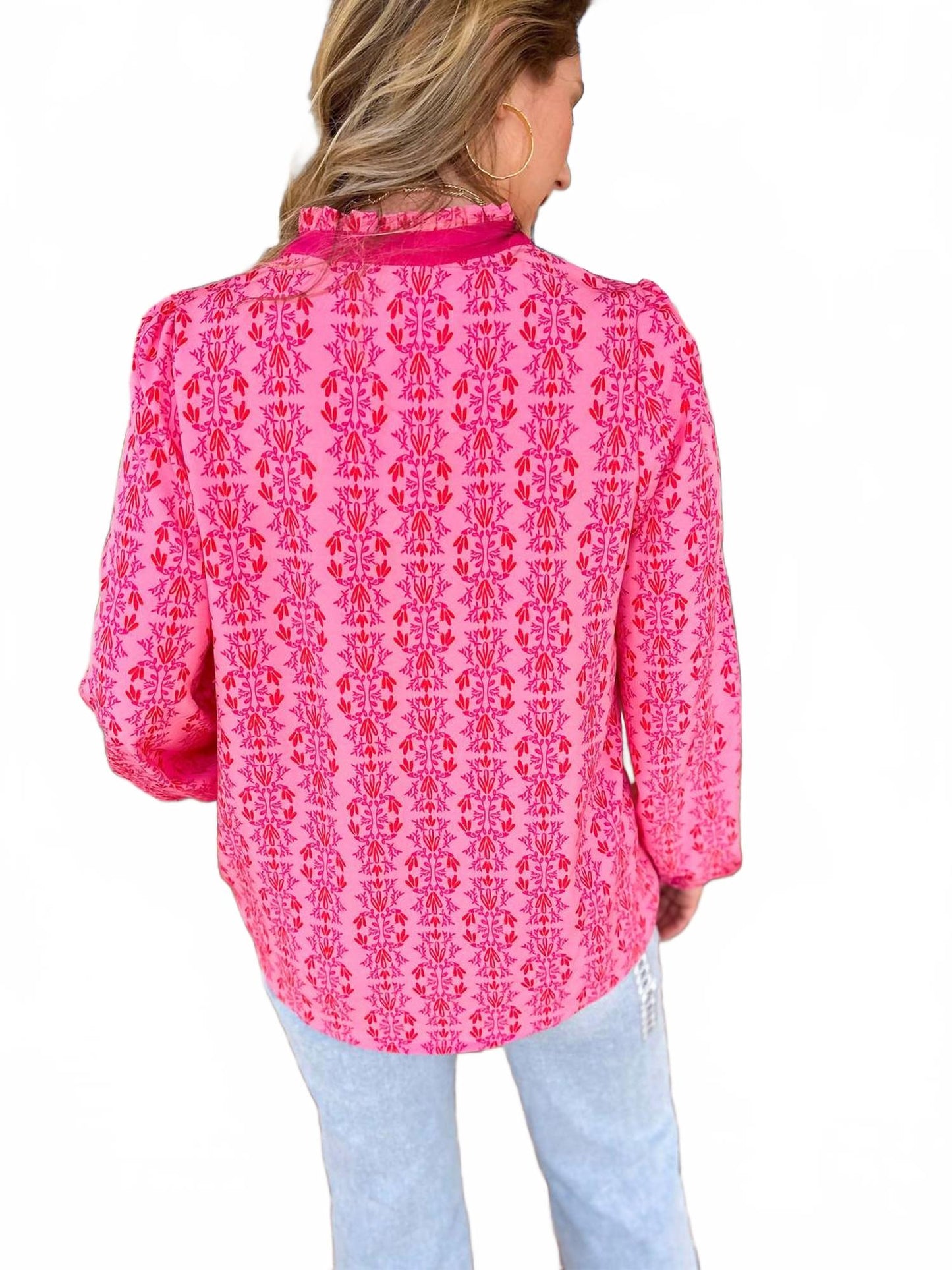 Gianna V-Neck Top In Heirloom Pink Vine