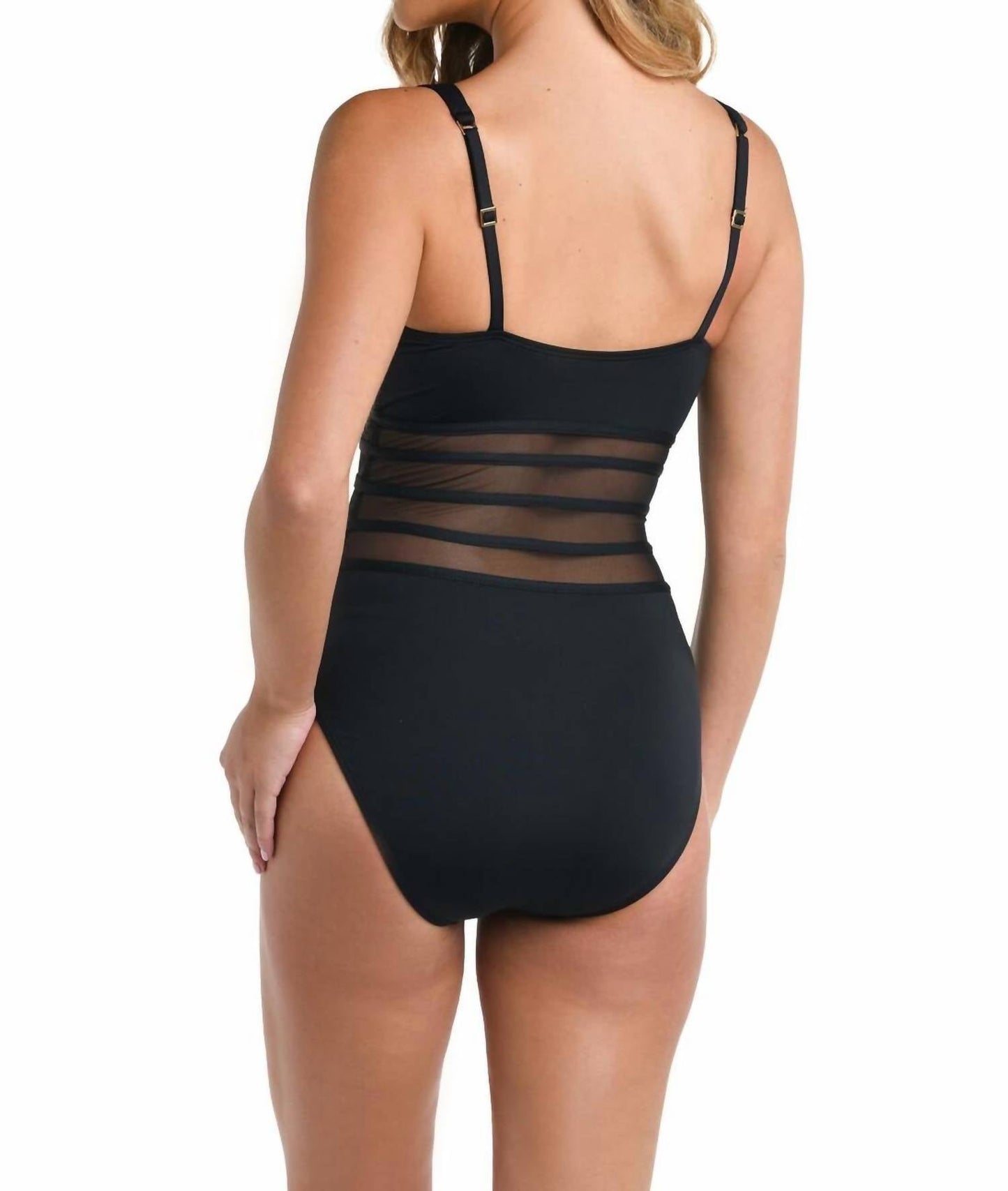 Women's Island Goddess Mesh Over The Shoulder One Piece Swimsuit In Black