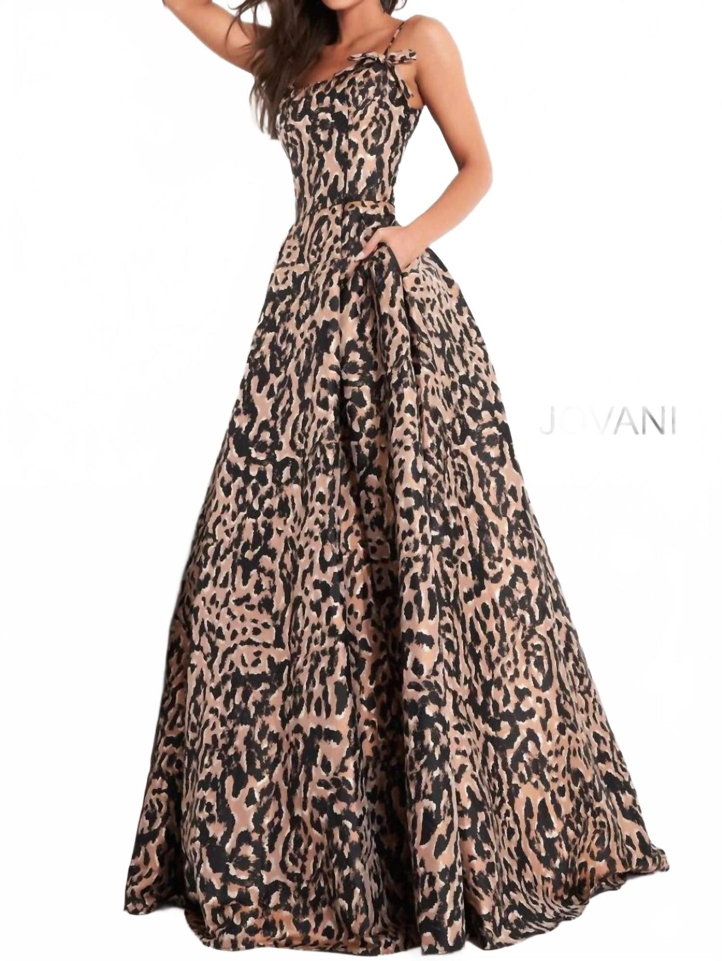 Spaghetti Strap Prom Gown In Cheetah