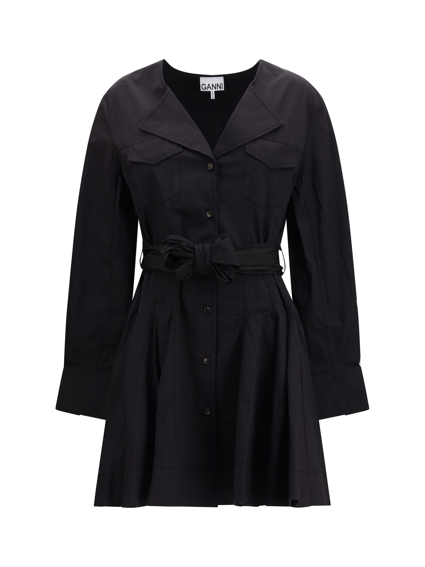 Ganni Women Short Shirt Dress With Belt