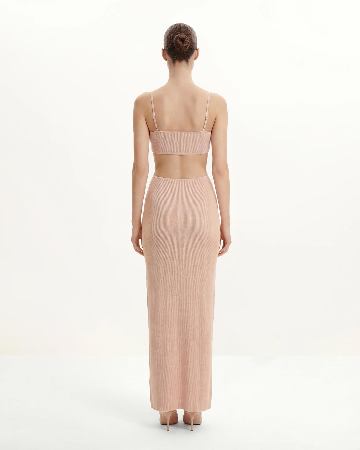 Ribbed Knit Cutout Maxi Dress - Pink