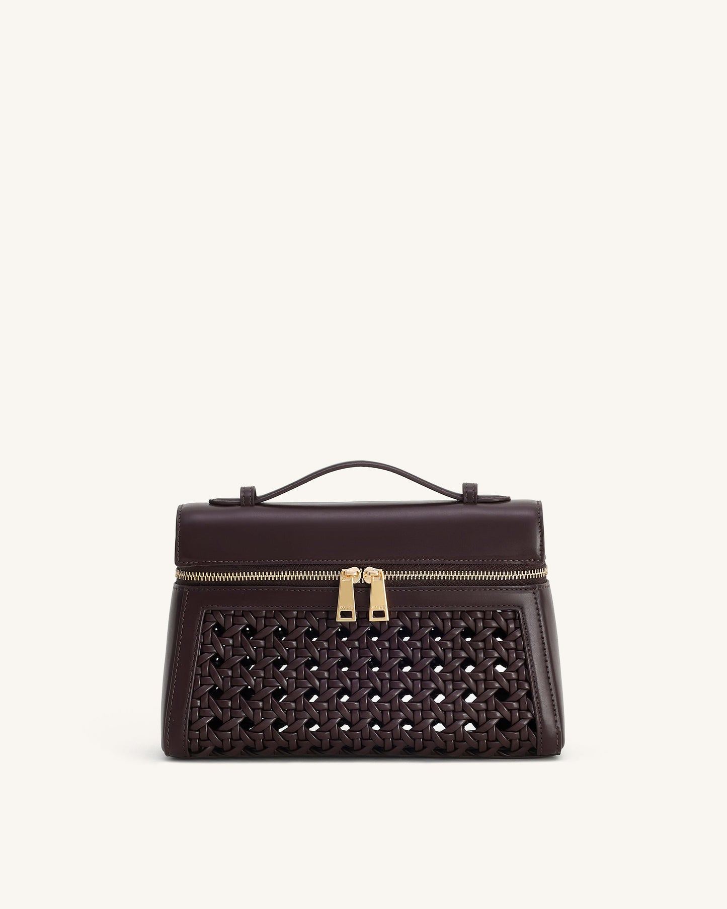 Thea Large Woven Top Handle Bag - Dark Red