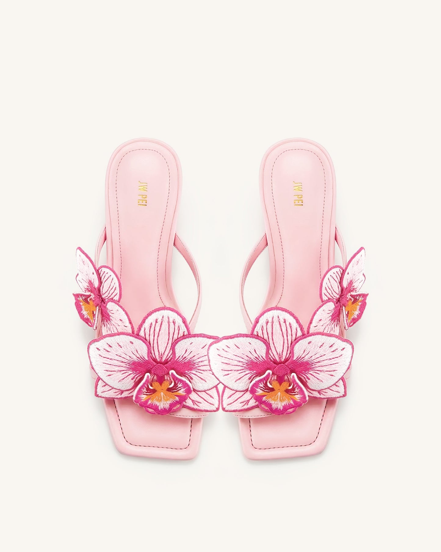 Serena Orchid Embroidered Toe Ring Heeled Sandals - Baby Pink