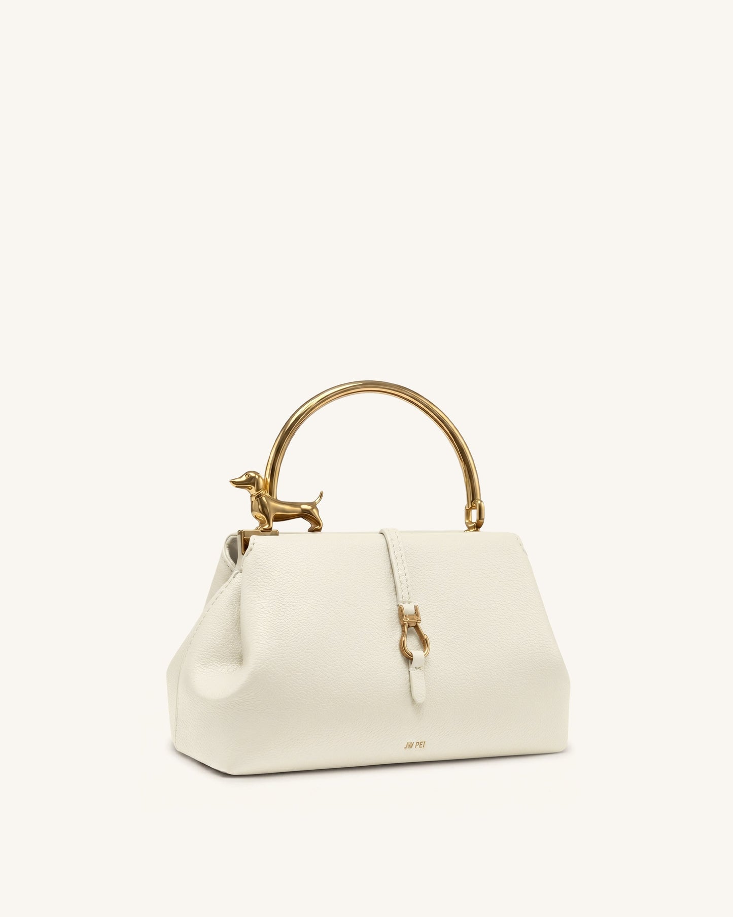 Bruna Dachshund Metal Handle Top Handle Bag - White