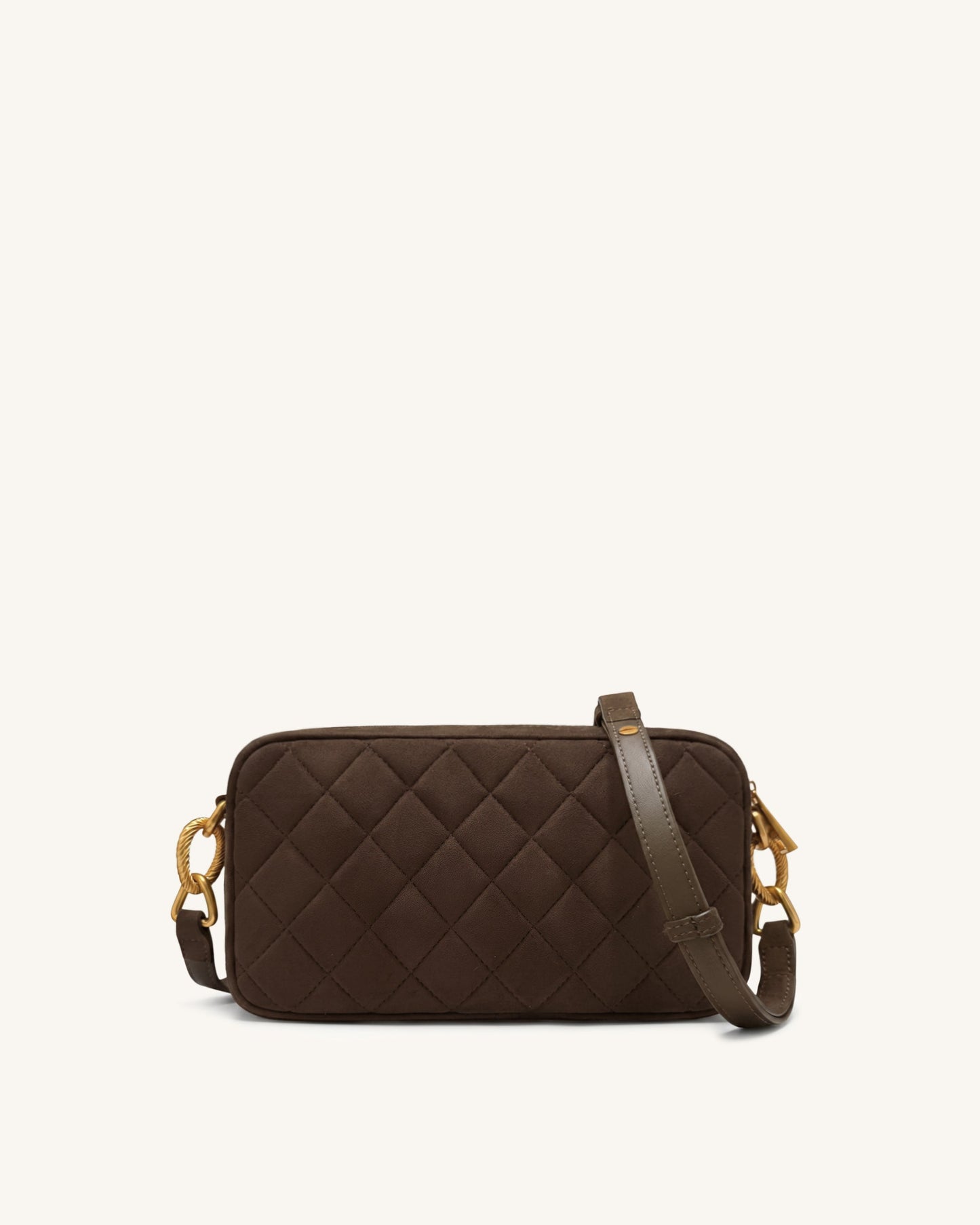 Riley Faux Suede Dachshund Quilted Shoulder Bag - Dark Brown