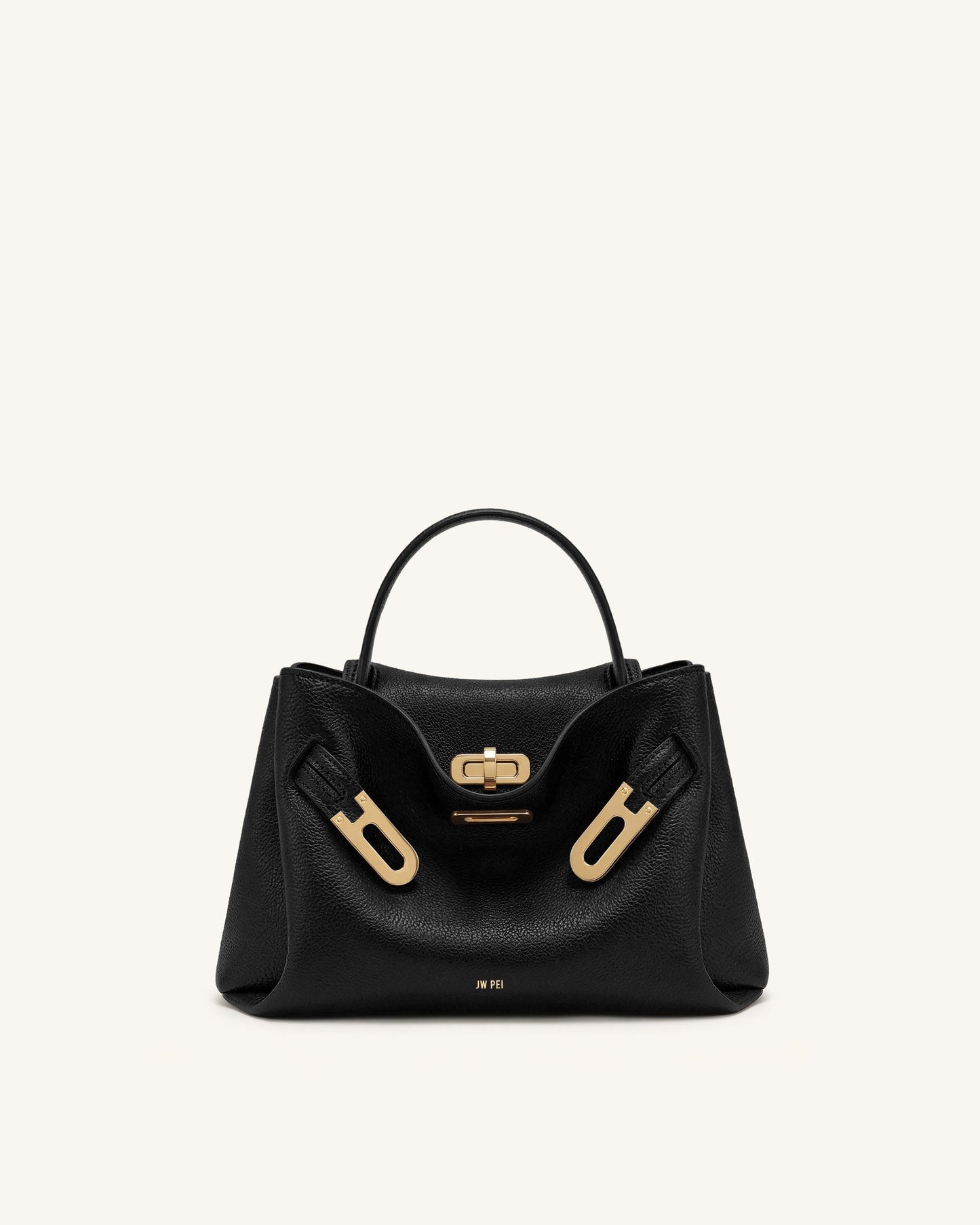Rhea Small Pebbled Double Buckle Shoulder Bag - Black